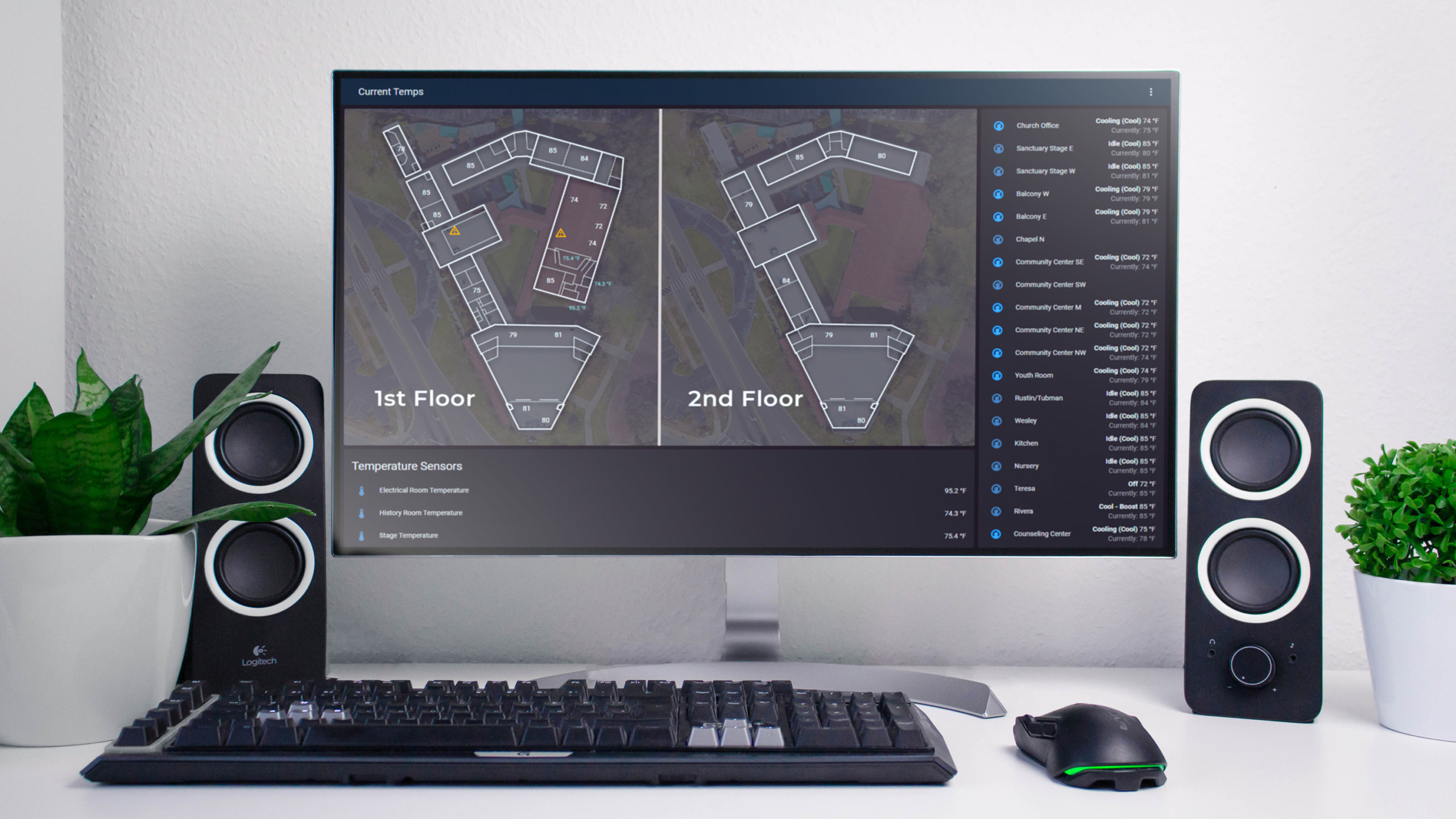 Photo of a computer showing Allendale's building control overview