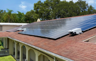 A photo of the Solar panels mounted to the roof of Allendale's building.