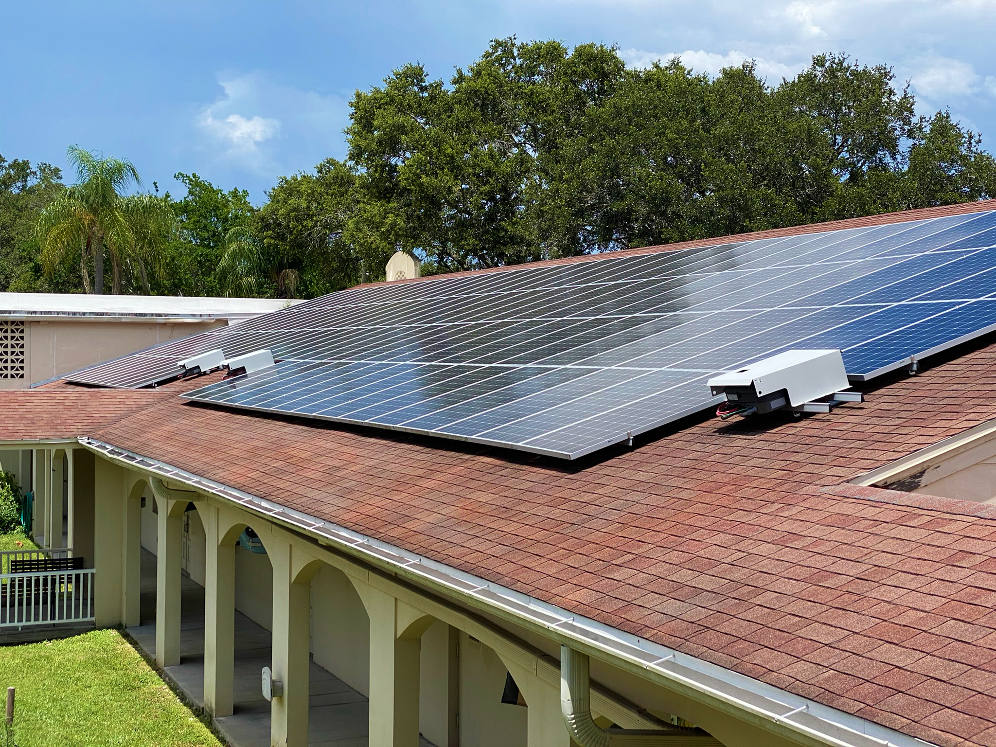 A photo of the Solar panels mounted to the roof of Allendale's building.